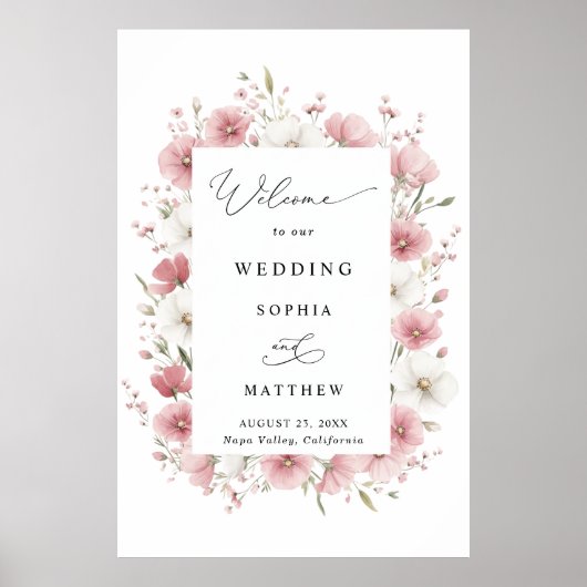 Pink Wild Flowers Wedding Poster (Voorkant)