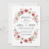 Pink Wild Flowers Wedding Rehearsal Dinner Kaart (Voorkant)