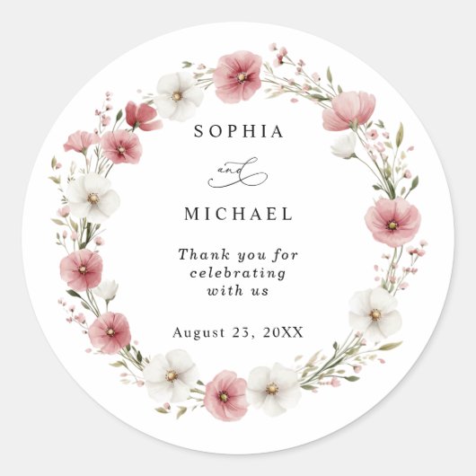 Pink Wild Flowers Wedding Sticker (Voorkant)