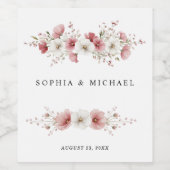 Pink Wild Flowers Wedding Wijn Etiket (Enkel label)