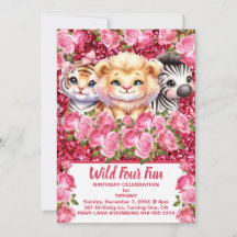 Pink Wild Four Fun 4 jaar oude meisje verjaardagsf