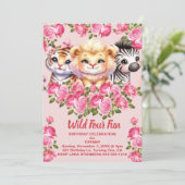 Pink Wild Four Fun 4 jaar oude meisje verjaardagsf Kaart (Staand voorkant)