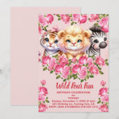 Pink Wild Four Fun 4 jaar oude meisje verjaardagsf Kaart (Voorkant / Achterkant)
