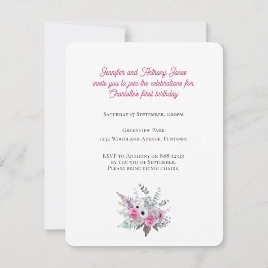 Pink Wild ONE 1e verjaardag Kaart (Achterkant)