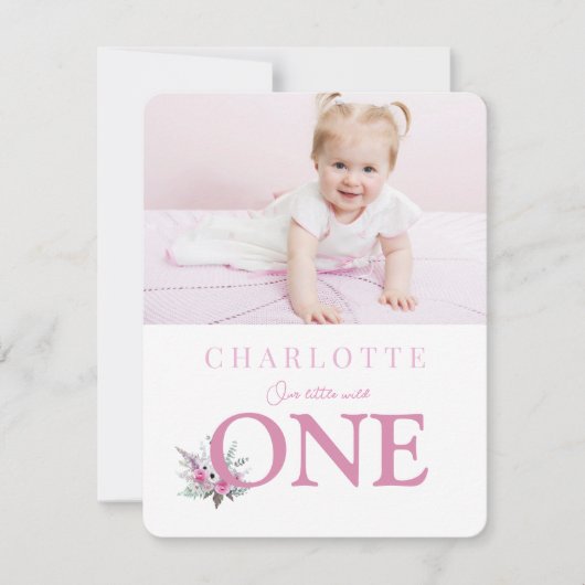 Pink Wild ONE 1e verjaardag Kaart (Voorkant)