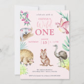Pink Wild One Cute Animal Child's 1st Birthday I Kaart (Voorkant)