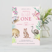 Pink Wild One Cute Animal Child's 1st Birthday I Kaart (Staand voorkant)