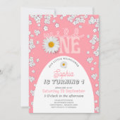 Pink Wild One Daisy 1st Birthday Invitation Kaart (Voorkant)