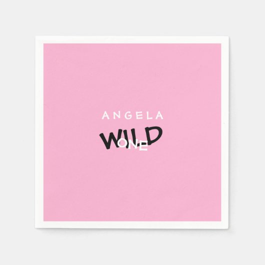 Pink Wild One gepersonaliseerde 1e verjaardag Servet (Voorkant)