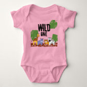 Pink WILD ONE Safari Oerwoud Theme First Birthday Romper (Voorkant)