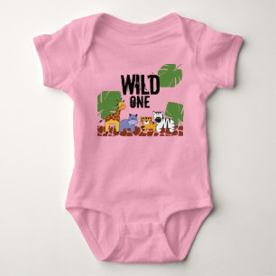 Pink WILD ONE Safari Oerwoud Theme First Birthday Romper