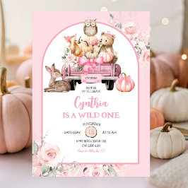 Pink Wild One Woodland Pumpkin Truck 1e verjaardag Kaart