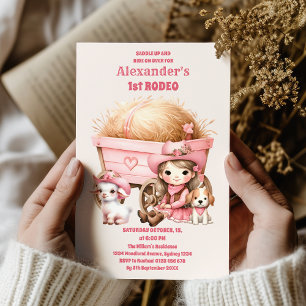 Pink Wild West Cowgirl 1e verjaardag Kaart