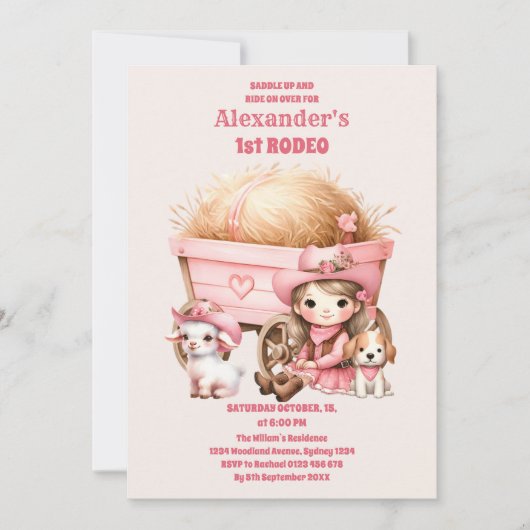 Pink Wild West Cowgirl 1e verjaardag Kaart (Voorkant)