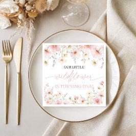Pink Wildflower 1st Birthday Napkins Servet