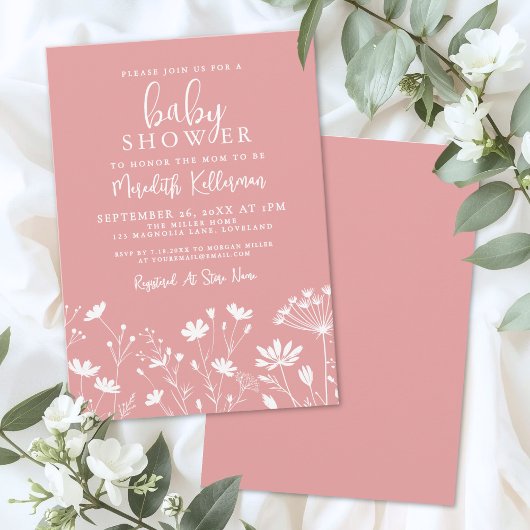 Pink Wildflower Baby Shower Kaart