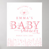 Pink Wildflower Baby Shower Welcome Sign Poster (Voorkant)