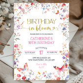 Pink Wildflower Birthday in Bloom Birthday Kaart