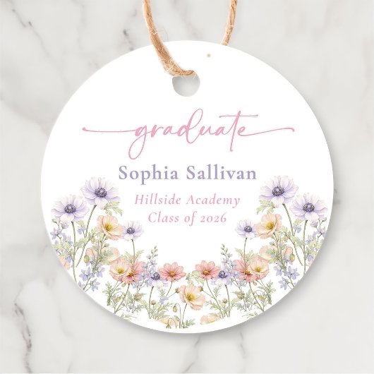 Pink Wildflower Bloom Graduation Party Bedankjes Labels