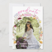 Pink Wildflower Bloom Graduation Party Invitation Kaart (Voorkant)