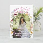 Pink Wildflower Bloom Graduation Party Invitation Kaart (Staand voorkant)