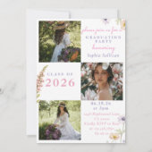 Pink Wildflower Bloom Graduation Party Invitation Kaart (Achterkant)