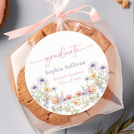 Pink Wildflower Bloom Graduation Party Ronde Sticker