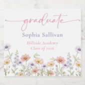 Pink Wildflower Bloom Graduation Party Sparkling Wijnetiket (Enkel label)