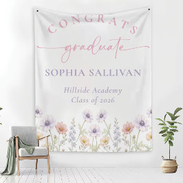 Pink Wildflower Bloom Graduation Party Wandkleed
