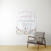 Pink Wildflower Bloom Graduation Party Wandkleed (In situ)