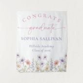 Pink Wildflower Bloom Graduation Party Wandkleed (Voorkant)