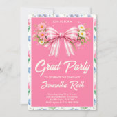 Pink Wildflower Bow Graduation Party  Kaart (Voorkant)
