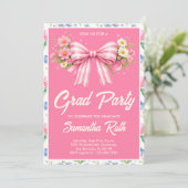 Pink Wildflower Bow Graduation Party  Kaart (Staand voorkant)