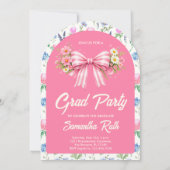 Pink Wildflower Bow Photo Graduation Party Kaart (Achterkant)