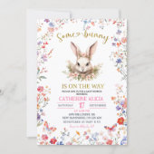 Pink Wildflower Bunny Baby Shower Kaart (Voorkant)