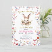 Pink Wildflower Bunny Baby Shower Kaart (Staand voorkant)
