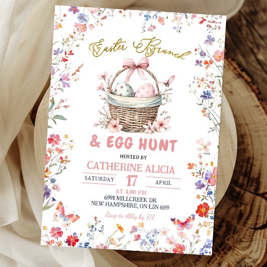 Pink Wildflower Easter Egg Hunt and Brunch Kaart