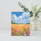 Pink Wildflower Field Floral Watercolor Card (Staand voorkant)