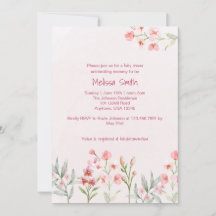 Pink Wildflower Garden Baby shower Uitnodiging
