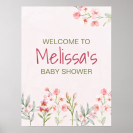 Pink Wildflower Garden Baby shower Welkomstbord Poster