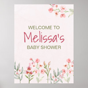 Pink Wildflower Garden Baby shower Welkomstbord Poster