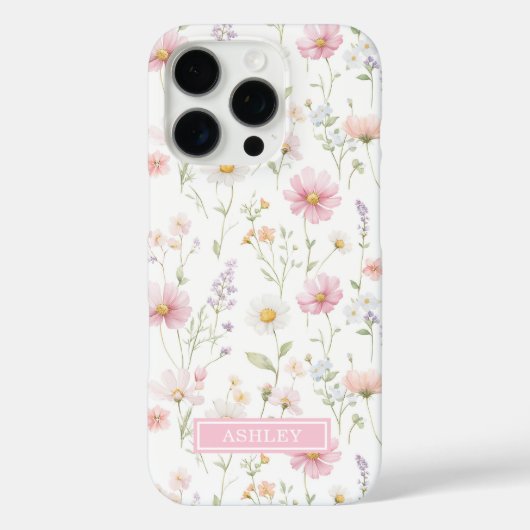 Pink Wildflower Garden Monogrammed Case-Mate iPhone Case (Achterkant)