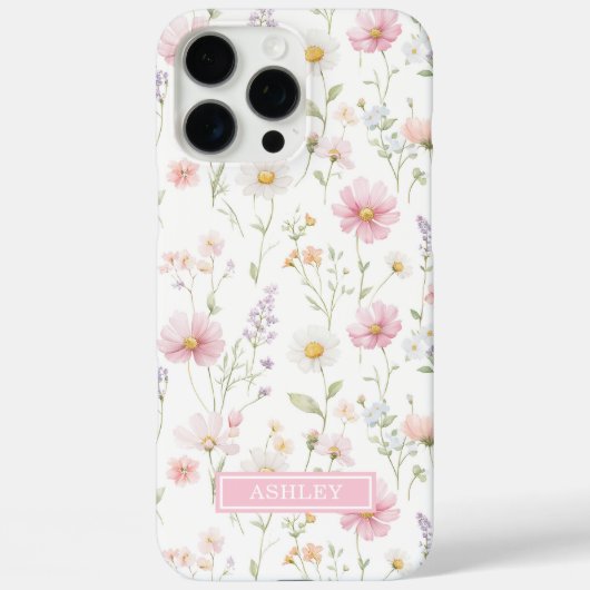 Pink Wildflower Garden Monogrammed Case-Mate iPhone Case (Achterkant)