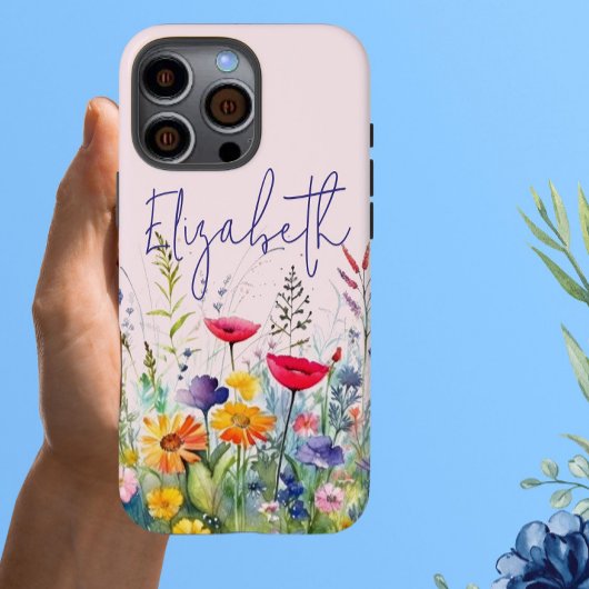 Pink Wildflower Garden Vrouwelijk Script Voornaam Case-Mate iPhone Case