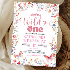 Pink Wildflower Girl First Birthday Kaart
