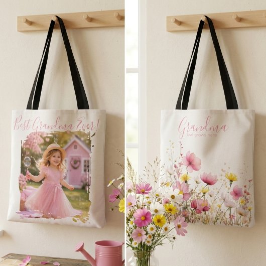 Pink Wildflower Grandma Tote Bag