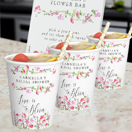 Pink Wildflower Love is in Bloom Vrijgezellenfeest Papieren Bekers