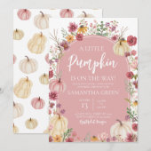 Pink Wildflower Pumpkin Baby Shower Kaart (Voorkant / Achterkant)