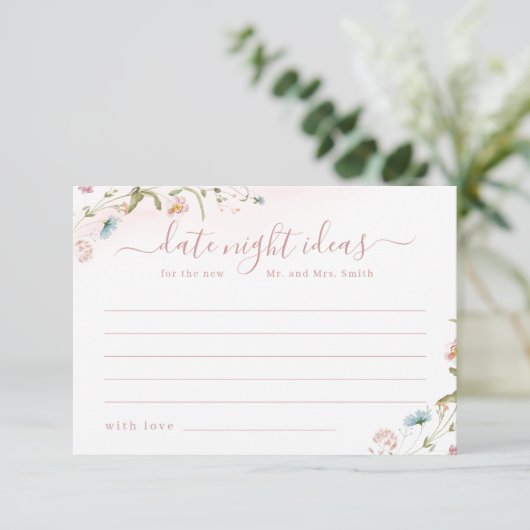 Pink Wildflower Rustic Boho date nacht ideeën spel Bedankkaart (Staand voorkant)