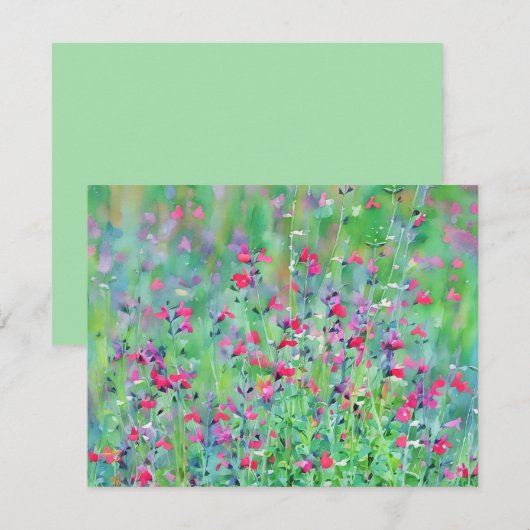 Pink Wildflower Salvia Flower Art Note Card Set Notitiekaartje (Voorkant / Achterkant)